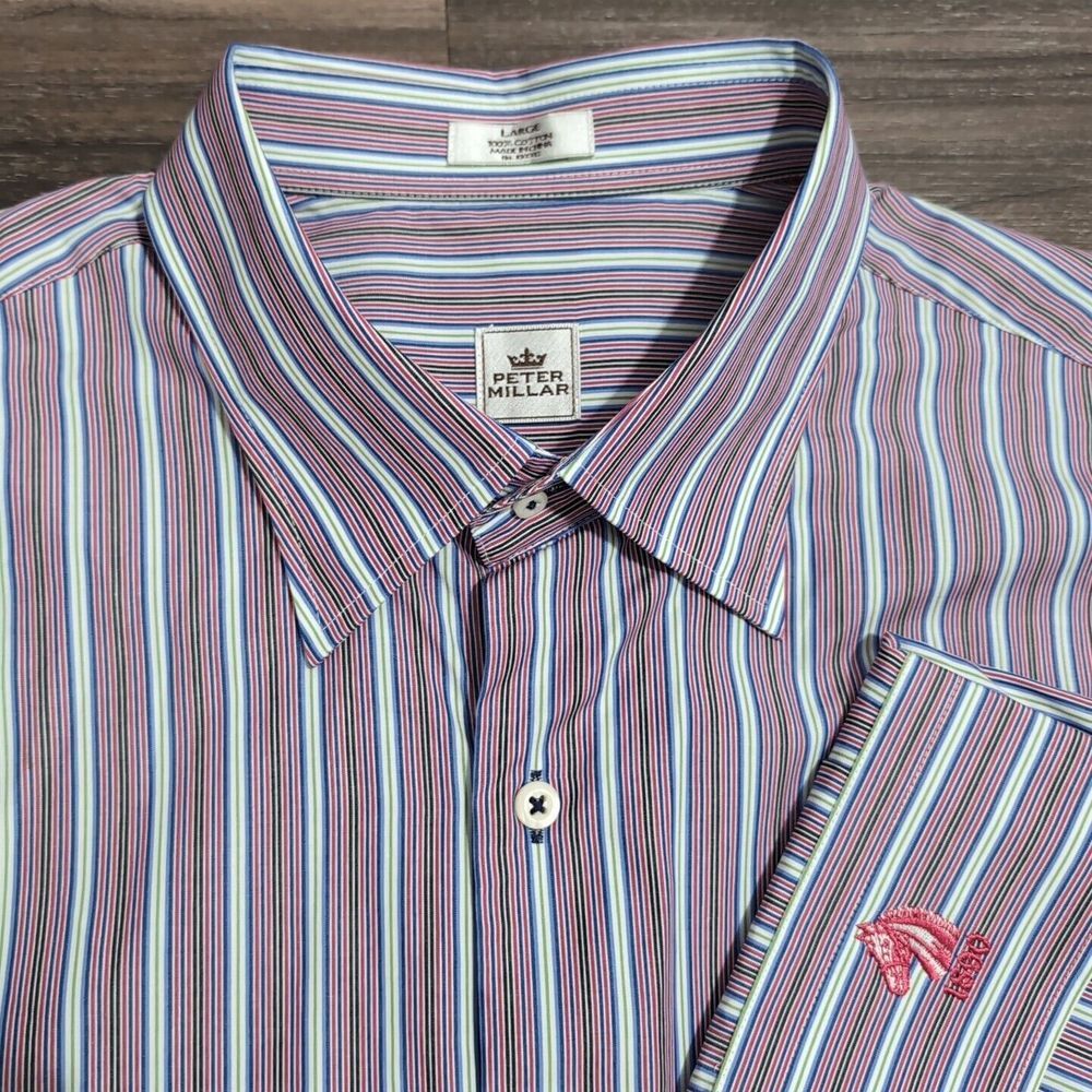 Peter Millar Multicolor Striped Men's L Horse 1890 Long Sleeve Dress Shirt 25S